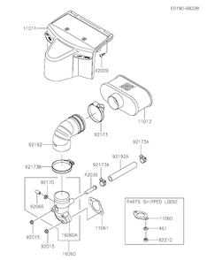 Air Filter And Muffler Diagram and Parts List for FR691V-HS05  Cub Cadet Lawn Tractor